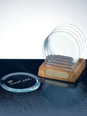 OCPRGH003 – Circle Glass Coaster Set and Wood Base