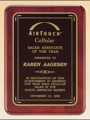 8 X 10 1/2 Rosewood stained finish plaque w/ gloss black border