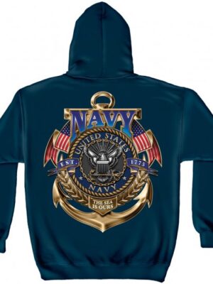 Hooded Sweat Shirt Navy The Sea Is Ours