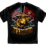 Double Flag Gold Globe Marine Corps Black Gold Foil Stamp